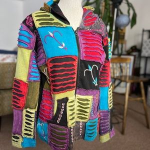 Colorful Full Zip Hoodie - Boho Deadhead Fun EUC